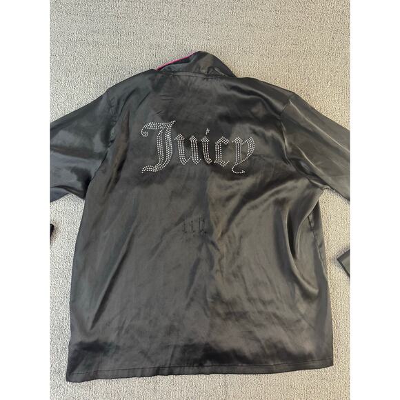 Juicy Couture Satin Pajama Set Y2K Black Silver Rhinestone PJ Size Large - Picture 5 of 15